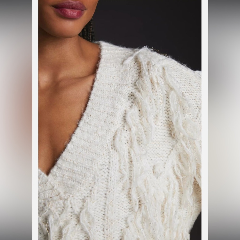 Anthropologie Cream V-Neck Sweater - Picture 2 of 14